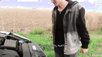 CZECH HUNTER 556 - Blond Twink Gets Fucked On A Tree In Public For Cash After His Gf Dumped Him