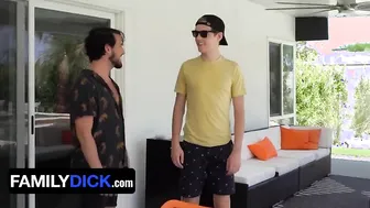 FamilyDick - Perv Stepdad Shares His Innocent Stepson With Horny Boss By The Pool For Promotion