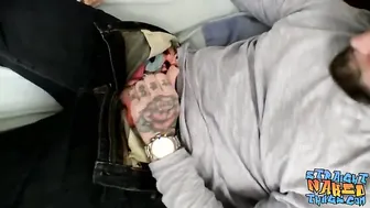 Handsome inked straight thug Jacque Gosling masturbates solo