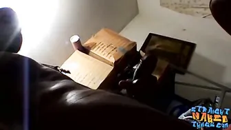 Straight black thug masturbates and licks his giant dick