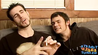 Two straight dudes stroking their cocks until spilling cum