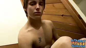Slim straightie Blinx busts a nut after solo masturbation