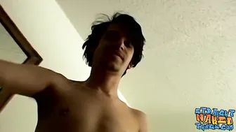 Three young straight thugs are competing who will cum first