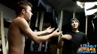 Three straighties jack off while recorded in homemade video