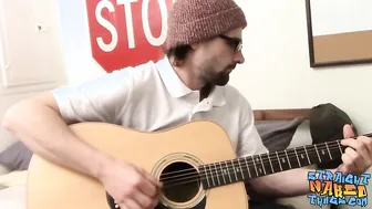Straight man plays the guitar before playing with his cock