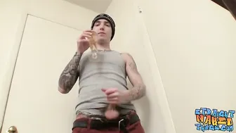 Straight twink jerks off and cums in his glass