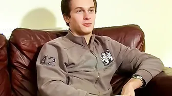 Naughty UK teen Valery jerks his thick cock after interview