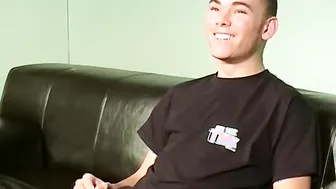 Young British man jerks off after interview in hot solo