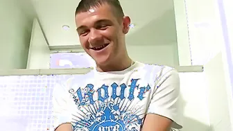 Skinny Twink amateur Kyle B jerks and cums in the shower
