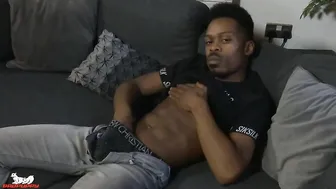 Curtis' body tightens & his long, British cock squirts