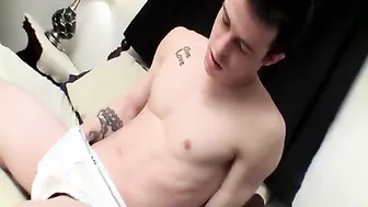 Brian Strowkes wets the sheets before shooting a load of cum