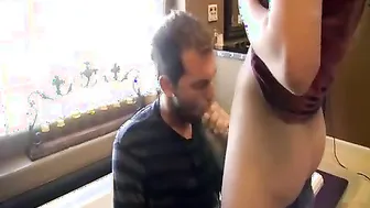 Four cocks pissing in one thirsty mouth