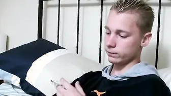 Handsome deviant Jason drips cum after stroking and smoking
