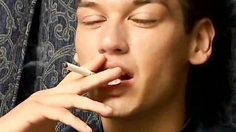 Deviant young smoker solo strokes until unleashing jizz