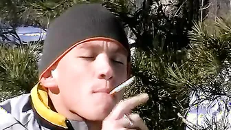 Awesome twink Roma likes smoking and stroking at once