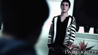 Gay twink cums while riding lovers dick