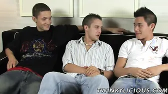 Hot threesome fellow jerking their cocks