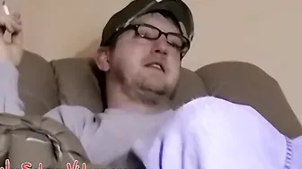 Chubby amateur wears glasses for solo jerk off