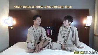 Gay asian gives blowjob and rides