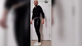 Dick jerked off in leather pants